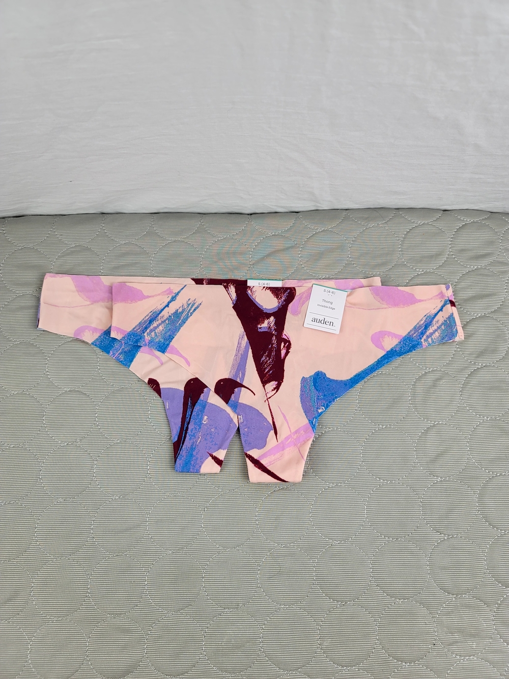 NWT Auden Invisible Edge Thong Underwear Set 2pc Pink Abstract Print Size S